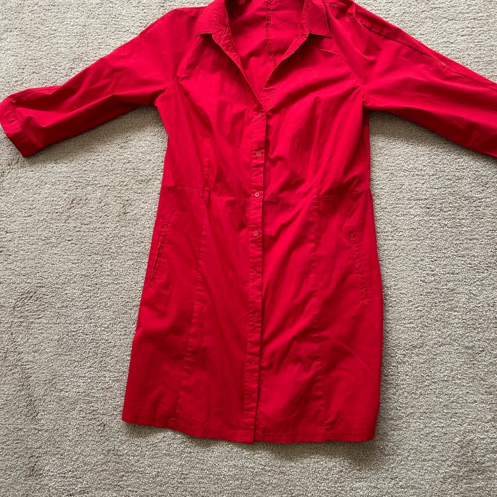 Mango Vibrant Red Notched Collar Midi Dress